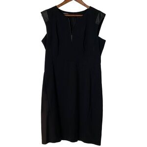 Lafayette 148 New York black leather trim; v-neck midi cocktail dress Size 12